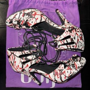 Alemana - Paint Splash Open Toe Lace Up Stiletto - 4 inch Heels